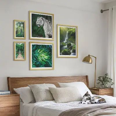 Conjunto de 5 quadros decorativos com paisagens naturais tropicais