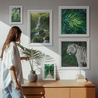 Conjunto de 5 quadros decorativos com paisagens naturais tropicais