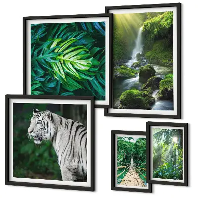 Conjunto de 5 quadros decorativos com paisagens naturais tropicais