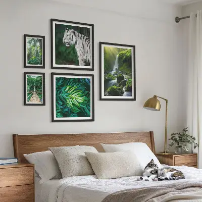 Conjunto de 5 quadros decorativos com paisagens naturais tropicais