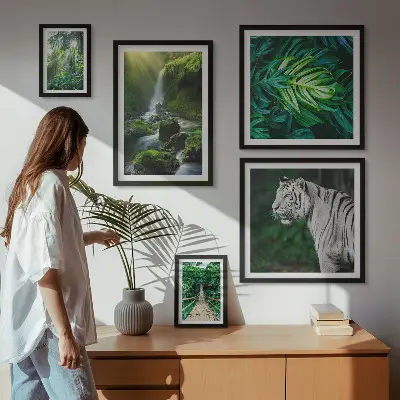 Conjunto de 5 quadros decorativos com paisagens naturais tropicais