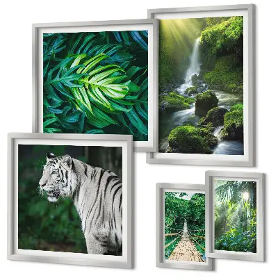 Conjunto de 5 quadros decorativos com paisagens naturais tropicais