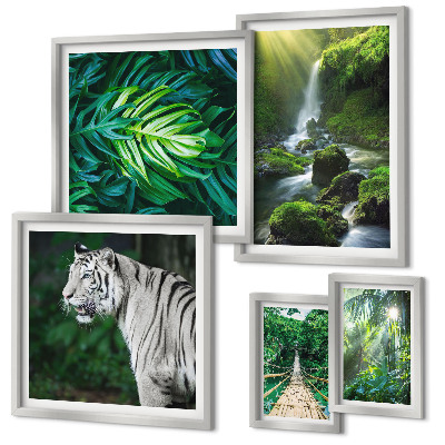 Conjunto de 5 quadros decorativos paisagens naturais tropicais