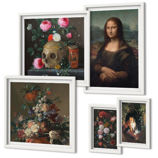 Conjunto de 5 quadros com moldura Retratos florais vintage