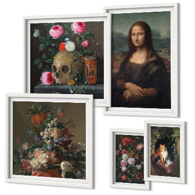Conjunto de 5 quadros com moldura Retratos florais vintage