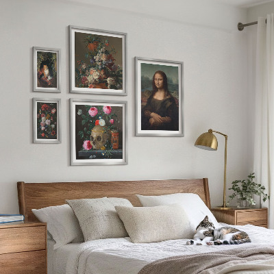 Conjunto de 5 quadros com moldura Retratos florais vintage