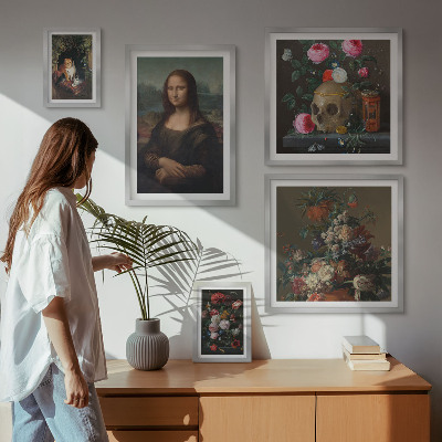 Conjunto de 5 quadros com moldura Retratos florais vintage