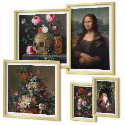 Conjunto de 5 quadros com moldura Retratos florais vintage