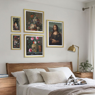 Conjunto de 5 quadros com moldura Retratos florais vintage