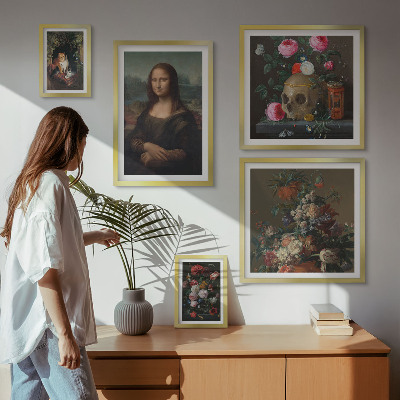 Conjunto de 5 quadros com moldura Retratos florais vintage