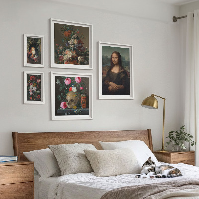 Conjunto de 5 quadros com moldura Retratos florais vintage