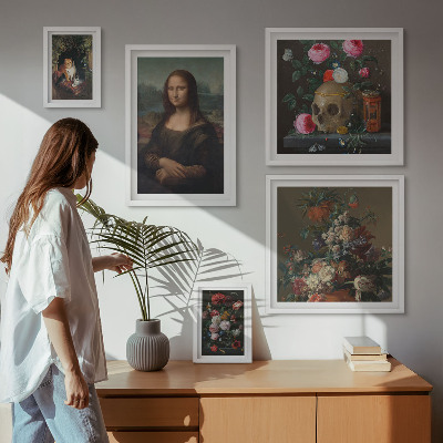 Conjunto de 5 quadros com moldura Retratos florais vintage