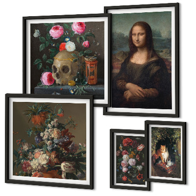 Conjunto de 5 quadros com moldura Retratos florais vintage