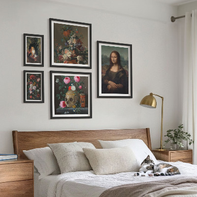 Conjunto de 5 quadros com moldura Retratos florais vintage