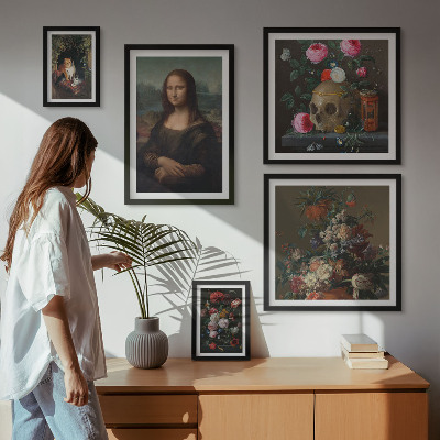 Conjunto de 5 quadros com moldura Retratos florais vintage