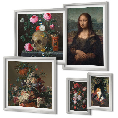Conjunto de 5 quadros com moldura Retratos florais vintage