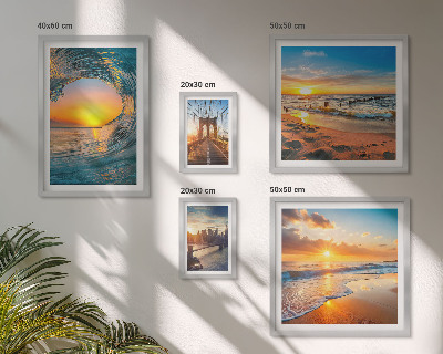 Conjunto de 5 quadros decorativos pôr do sol no mar pontes da cidade
