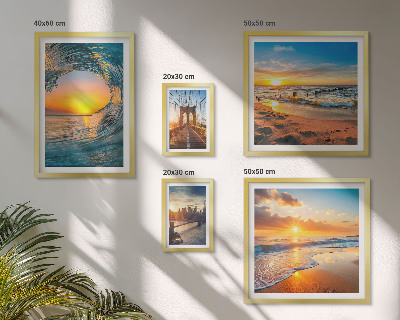 Conjunto de 5 quadros decorativos pôr do sol no mar pontes da cidade