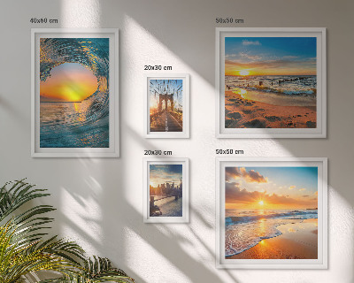 Conjunto de 5 quadros decorativos pôr do sol no mar pontes da cidade