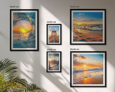 Conjunto de 5 quadros decorativos pôr do sol no mar pontes da cidade