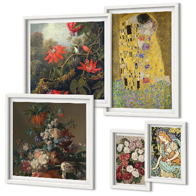 Parede galeria de quadros composições de arte floral