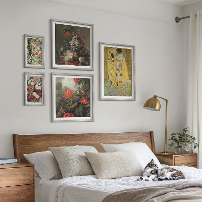Parede galeria de quadros composições de arte floral