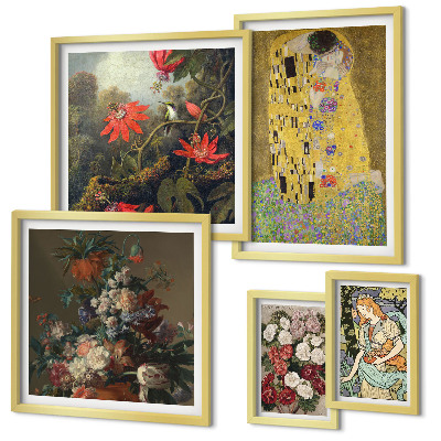 Parede galeria de quadros composições de arte floral