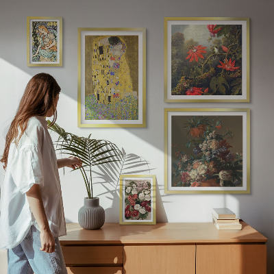Parede galeria de quadros composições de arte floral