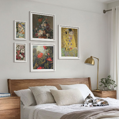 Parede galeria de quadros composições de arte floral