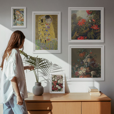 Parede galeria de quadros composições de arte floral