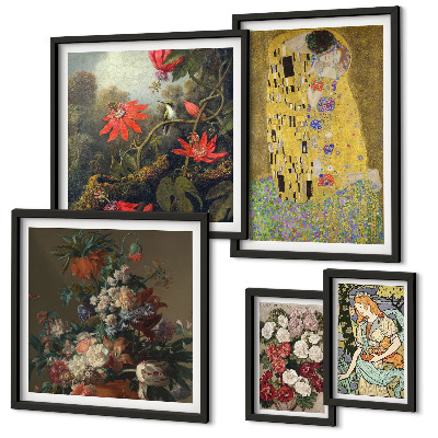 Parede galeria de quadros composições de arte floral