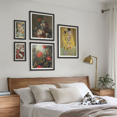 Parede galeria de quadros composições de arte floral