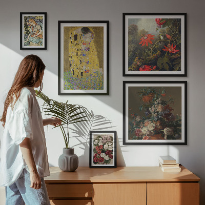 Parede galeria de quadros composições de arte floral
