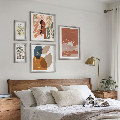 Conjunto de 5 quadros com moldura Motivos abstratos de plantas em estilo boho