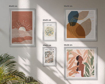Conjunto de 5 quadros com moldura Motivos abstratos de plantas em estilo boho
