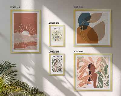 Conjunto de 5 quadros com moldura Motivos abstratos de plantas em estilo boho