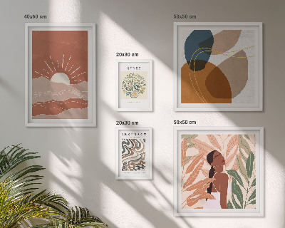 Conjunto de 5 quadros com moldura Motivos abstratos de plantas em estilo boho