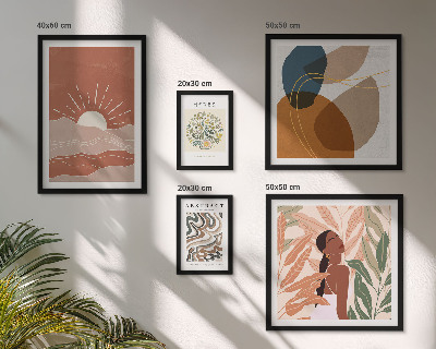 Conjunto de 5 quadros com moldura Motivos abstratos de plantas em estilo boho