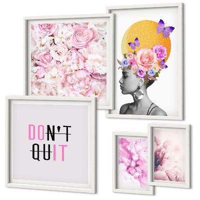Conjunto de 5 quadros decorativos Motivos florais com uma mulher