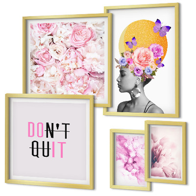 Conjunto de 5 quadros decorativos Motivos florais com uma mulher