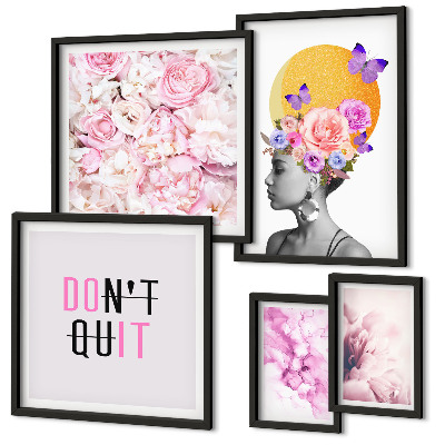 Conjunto de 5 quadros decorativos Motivos florais com uma mulher