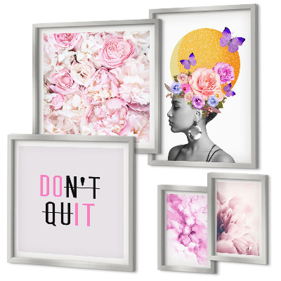 Conjunto de 5 quadros decorativos Motivos florais com uma mulher