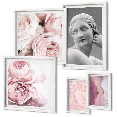 Conjunto de 5 quadros decorativos esculturas florais clássicas