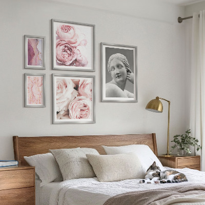 Conjunto de 5 quadros decorativos esculturas florais clássicas