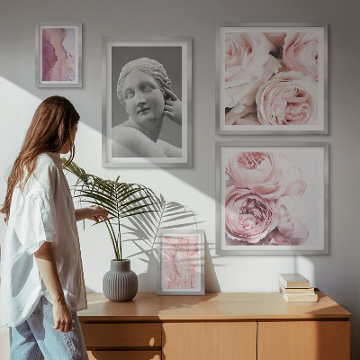 Conjunto de 5 quadros decorativos esculturas florais clássicas