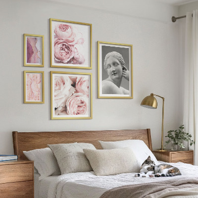 Conjunto de 5 quadros decorativos esculturas florais clássicas