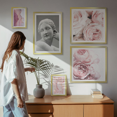 Conjunto de 5 quadros decorativos esculturas florais clássicas