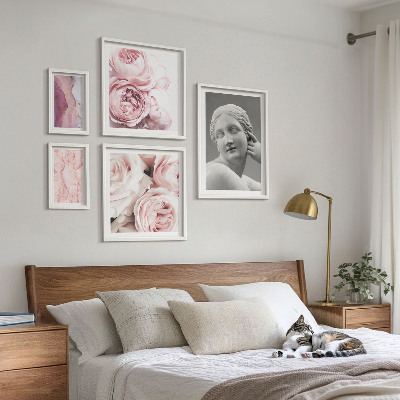 Conjunto de 5 quadros decorativos esculturas florais clássicas