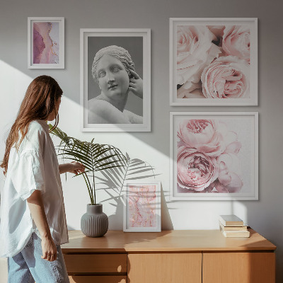 Conjunto de 5 quadros decorativos esculturas florais clássicas