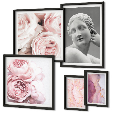 Conjunto de 5 quadros decorativos esculturas florais clássicas